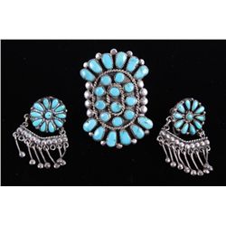 Navajo Turquoise & Silver Earring Ring Set This is