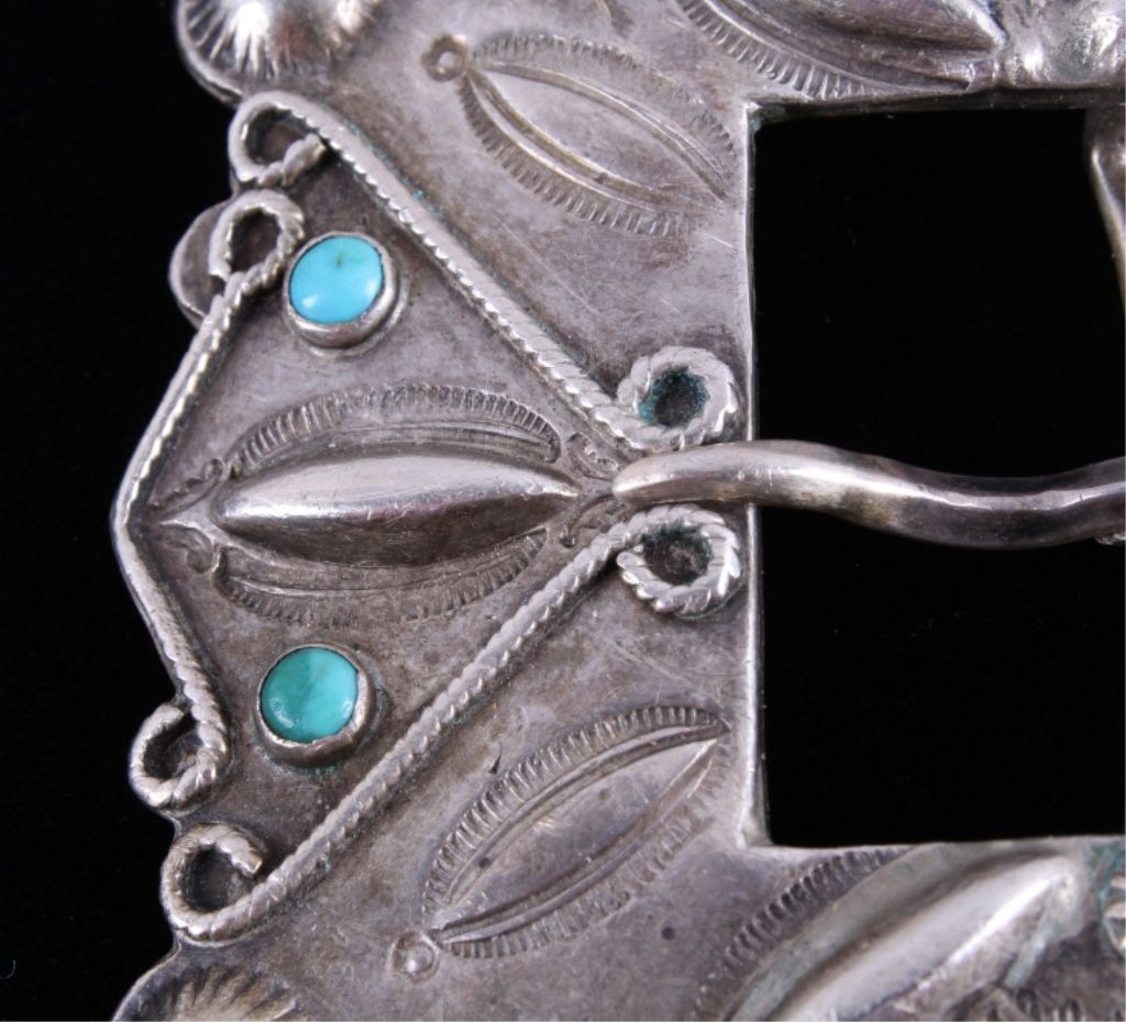 Navajo Pawn Silver & Turquoise Belt Buckle 1930 Th