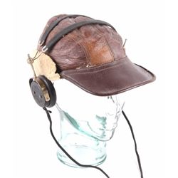 WWII US B-2 Bomber Leather Flight Hat & Headset Th