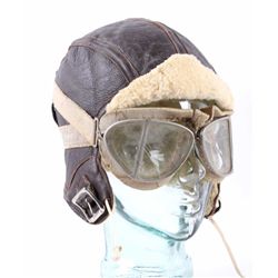 WWII USN Aviator Flight Helmet NAF-1092 & Goggles