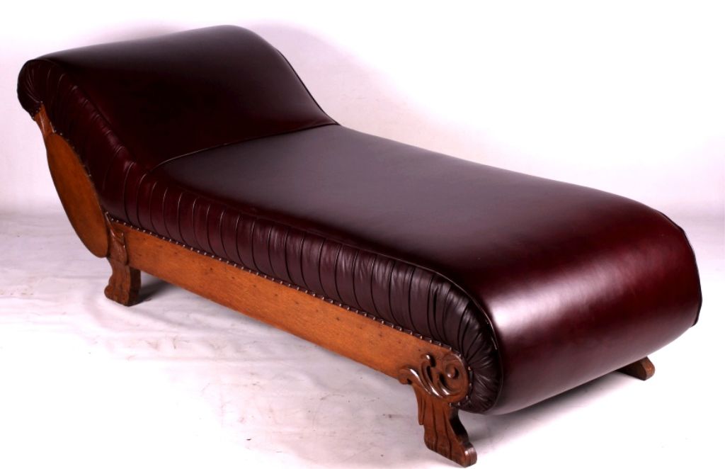 Antique Oak and Leather Fainting Couch This is an