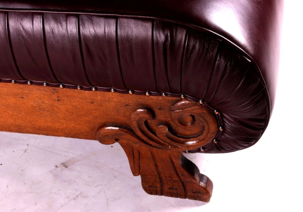 Antique Oak and Leather Fainting Couch This is an