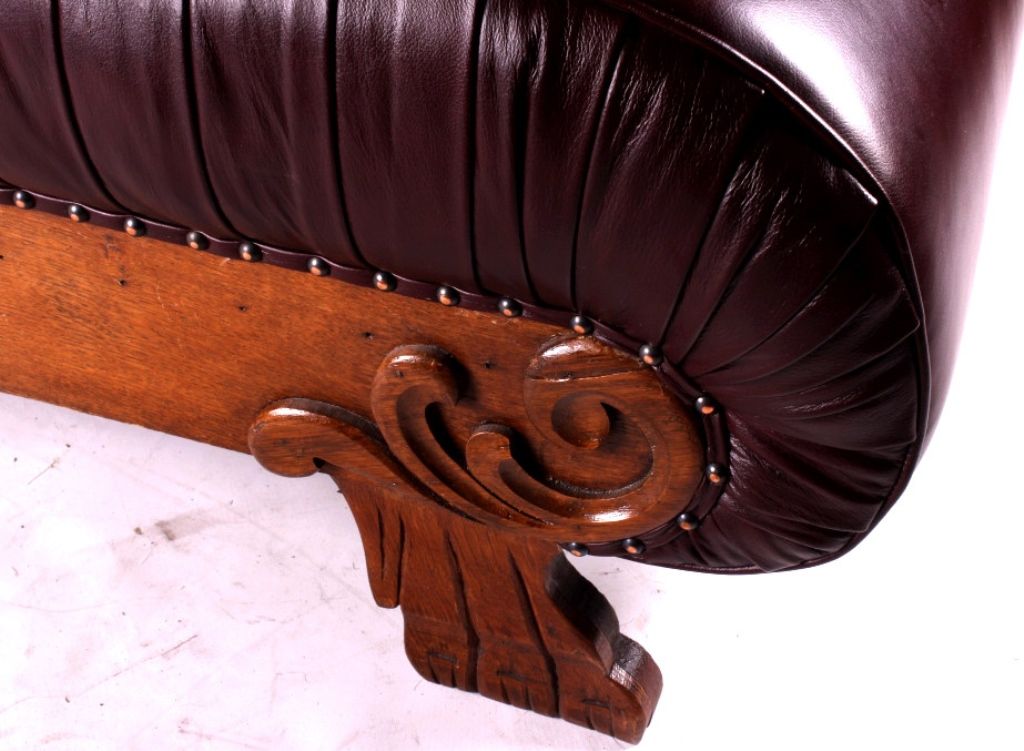 Antique Oak and Leather Fainting Couch This is an