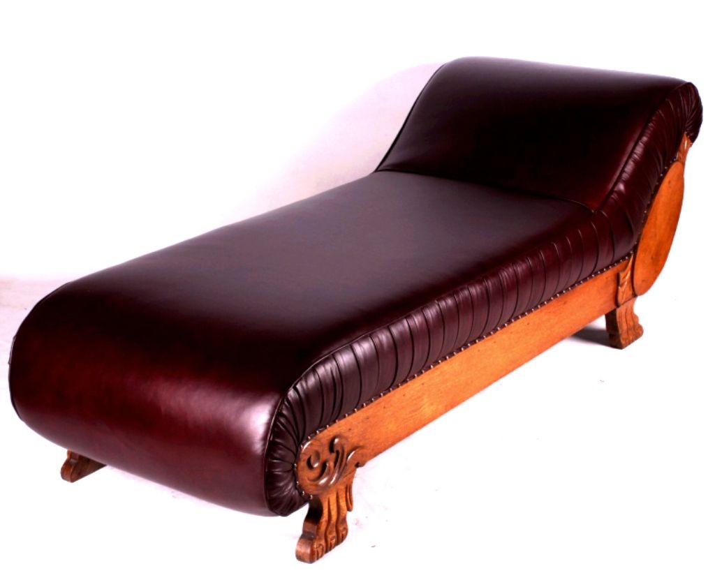 Antique Oak and Leather Fainting Couch This is an