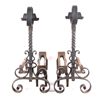 Image 3 : Antique Wrought Iron Andiron Set with 5 Pieces Thi