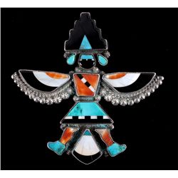 Zuni Silver Inlaid Kachina Brooch circa 1930 This