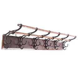 Antique Wrought Iron & Wood Coat Rack The coat rac