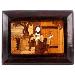 Antique Inlaid Religious Artwork The lot shows an