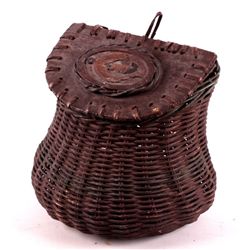 Fishing Creel with Carved Wooden Fly This is a dec