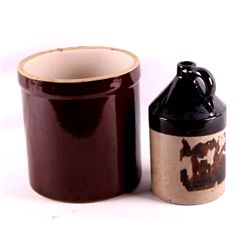 Antique Salt Glazed Crock and Whiskey Jug This is