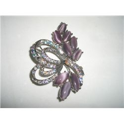VINTAGE OLD *VERY RARE*  BROOCH LARGE STAMPED *WEISS* WITH BEAUTIFUL RHINESTONES & PURPLE AMETHYST-H