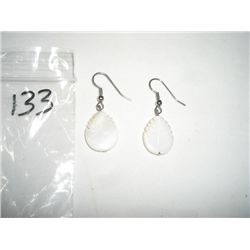 VINTAGE OLD EARRINGS *MOTHER OF PEARL* WITH BEAUTIFUL FEATHER CUT DESIGN!! EARRINGS CAME OUT OF SAFE