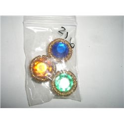 VINTAGE BEAUTIFUL BUTTON COVERS 3 TOTAL WITH COLORFUL STONES ALL STAMPED *NONY NEW YORK*!! COVERS CA