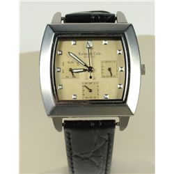 Men's Kenneth Cole New York Black Leather Band Date Quartz Watch