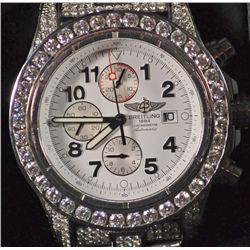 BREITLING SUPER AVENGER WHITE MEN'S, WITH GENUINE DIAMONDS, DOCUMENTS, BOXES