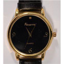 NAVARRE - Men's Watch - Diamond Accent With Black Face and Band - 9" batt. inc.