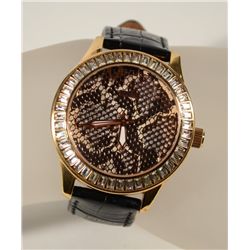 Guess Women's Black Leather Strap Python Lace Dial Watch U11540L1