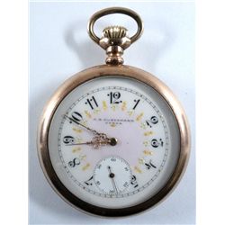 ELGIN A. B. HUBERMANN OMAHA FANCY FACE POCKET WATCH, OPEN FACE, RUNS