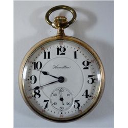 HAMILTON OPEN FACE POCKET WATCH, RAIL ROAD GRADE, RUNS!
