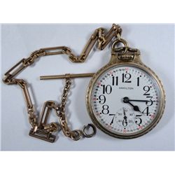 BEAUTIFUL HAMILTON OPEN FACE POCKET WATCH with CHAIN