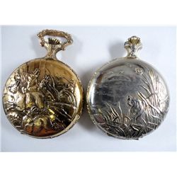 2 - HUNTING CASE MODERN POCKET WATCHES, NOT RUNNING, NEEDS SERVICED
