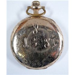 ELGIN HUNTING CASE POCKET WATCH, INITIALS " M P S" ON COVER