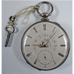 T.F. COOPER LONDON KEY WIND POCKET WATCH, ARGENT SILVER, RUNS / WORKS