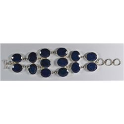 Blue Sapphire Bracelet Rough Cut Sterling Silver