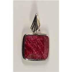 Ruby Pendant Rough Cut in Sterling Silver