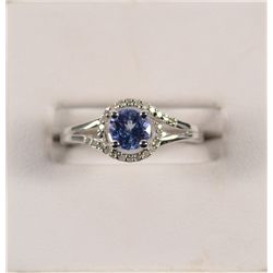 Tanzanite & Diamond Halo Style Ring in Sterling Silver