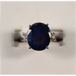 Deep Blue Sapphire & Diamond Ring