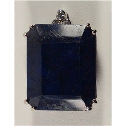 Deep Blue Sapphire Pendant in 14K White Gold