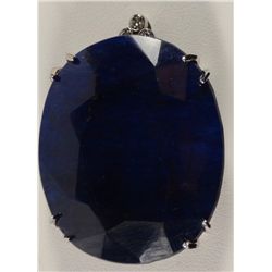 Deep Blue Oval Sapphire Diamond Pendant