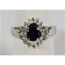 Diamond & Sapphire Ring Sterling Silver