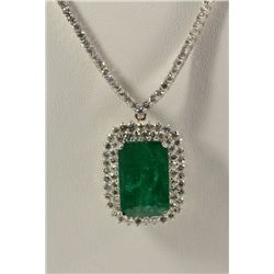 Diamond & Emerald Statement Necklace 18K White Gold