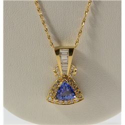 Tanzanite & Diamond Baguette Pendant 14K Yellow Gold