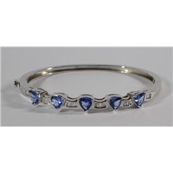 Tanzanite & Diamond Baguette Bangle Bracelet 14K White Gold