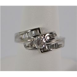 Ladies 14K White Gold Diamond & Baguette Ring