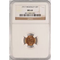 1917 MCKINLEY GOLD DOLLAR NGC MS64, CHERRY, LOOKS MS65+