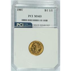 1907 $2.50 LIBERTY HEAD GOLD, PCI MS-63