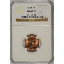 1938 LINCOLN CENT, NGC MS-66 RED