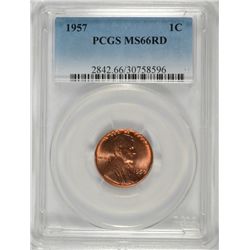 1957 LINCOLN CENT, PCGS MS_66 RED