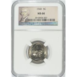 1940 JEFFERSON NICKEL, NGC MS-66