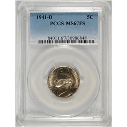 1941-D JEFFERSON NICKEL, PCGS MS-67 FULL STEPS  RARE!!