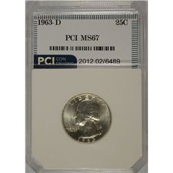 1963-D WASHINGTON QUARTER, PCI MS-67  TRENDS FOR $3000.00