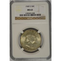 1949-S FRANKLIN HALF DOLLAR, NGC MS-63