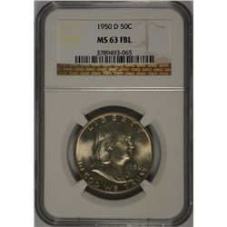 1950-D FRANKLIN HALF DOLLAR, NGC MS-63 FBL