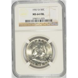 1957-D FRANKLIN HALF DOLLAR, NGC MS-64 FBL