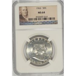 1962 FRANKLIN HALF DOLLAR, NGC MS-64
