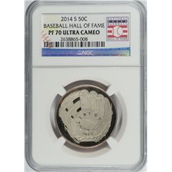 2014 BASEBALL HALL OF FAME PROOF HALF DOLLAR, NGC PROOF-70 ULTRA CAMEO